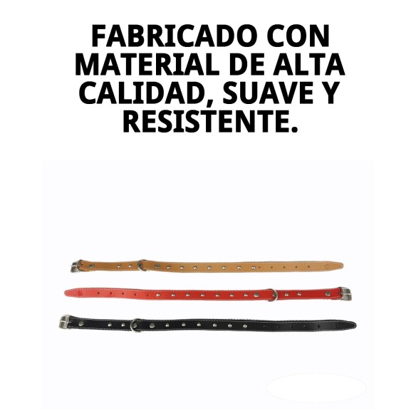 Collar de Cuero Liso con Fornitura - 45 cm para Mascotas
