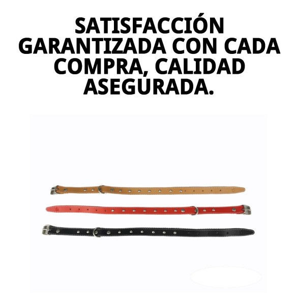 Collar de Cuero Liso con Fornitura - 45 cm para Mascotas