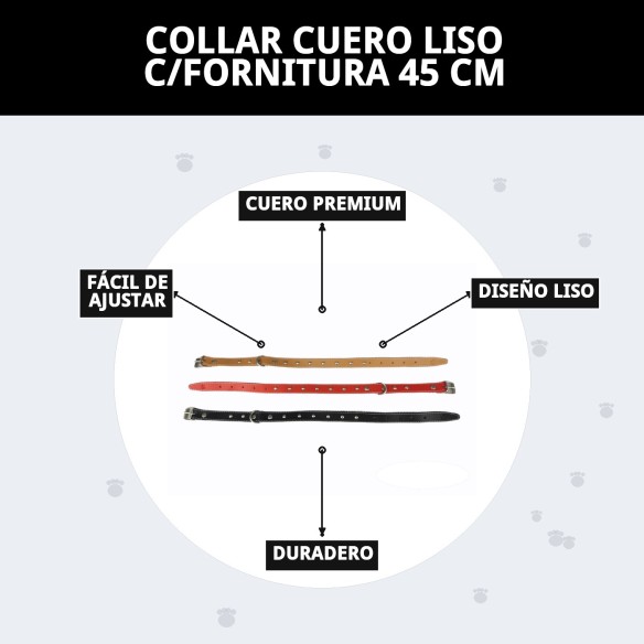 Collar de Cuero Liso con Fornitura - 45 cm para Mascotas