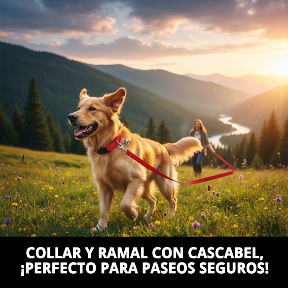 Collar y Ramal Liso con Cascabel para tu Mascota