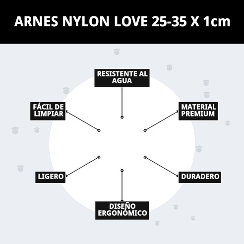 Arnés Nylon Love 25-35 cm para tu mascota con estilo