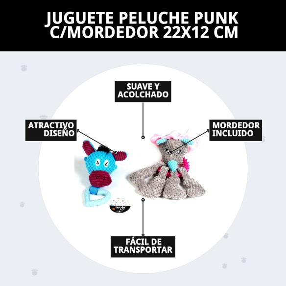 Juguete Peluche Punk con Mordedor para Mascotas 22x12 cm