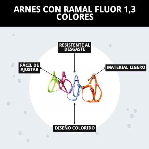 Arnes con Ramal Fluor 1,3 Colores para Tu Mascota