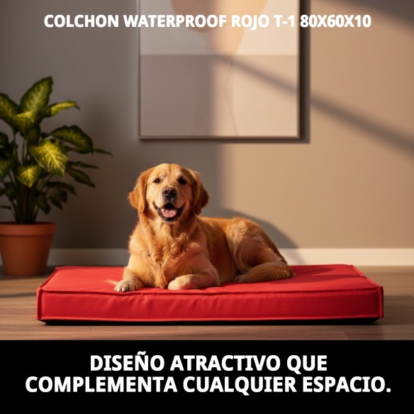 Colchón Waterproof Rojo T-1 80x60x10 para Mascotas Felices