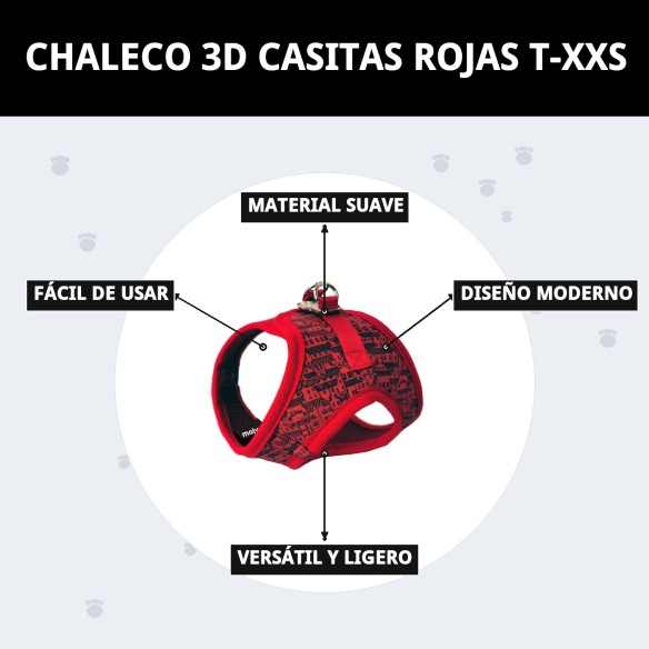Chaleco 3D Casitas Rojas T-XXS para tu mascota elegante