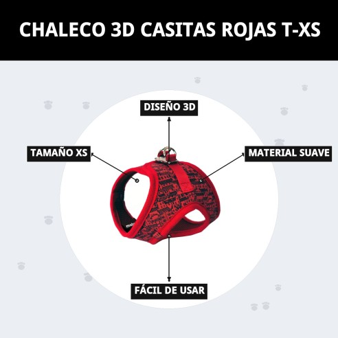 Chaleco 3D Casitas Rojas T-XS para Mascotas Divertido