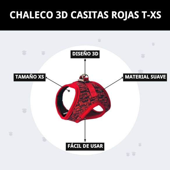 Chaleco 3D Casitas Rojas T-XS para Mascotas Divertido