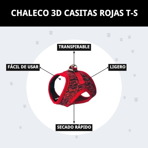 Chaleco 3D Casitas Rojas T-S para Mascotas Con Estilo