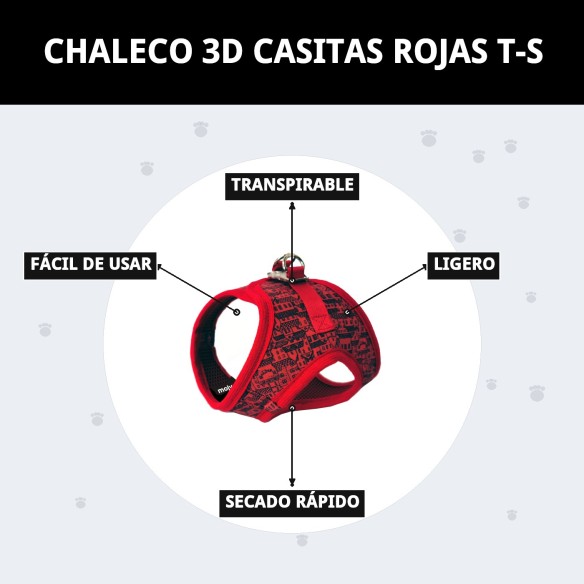 Chaleco 3D Casitas Rojas T-S para Mascotas Con Estilo