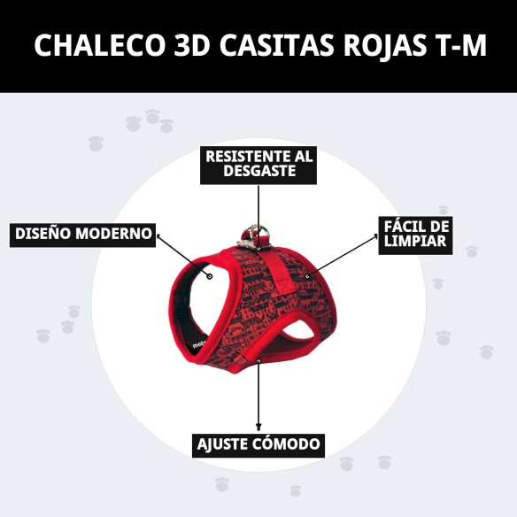 Chaleco 3D Casitas Rojas T-M para tu mascota ¡Estilo único!