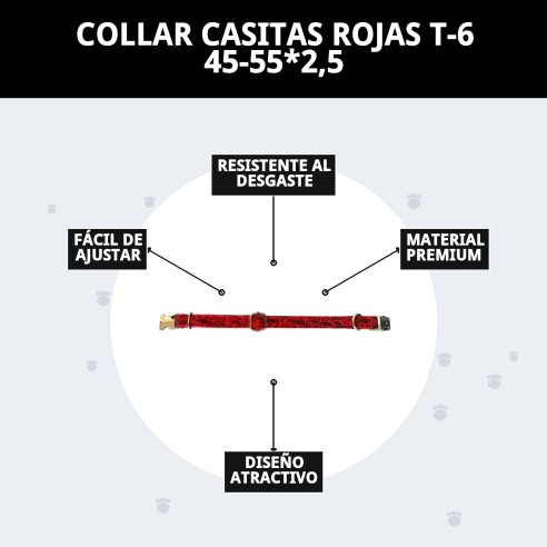 Collar Casitas Rojas T-6 para tu mascota - Comodidad y Estilo