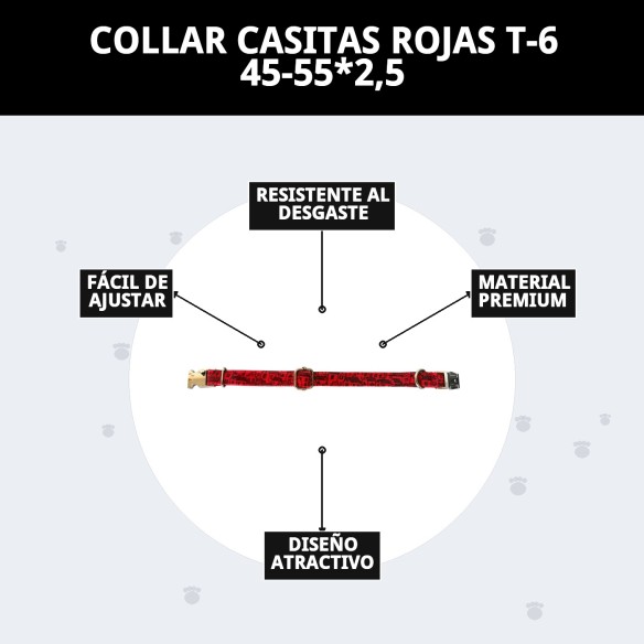 Collar Casitas Rojas T-6 para tu mascota - Comodidad y Estilo