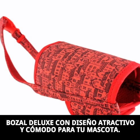 Bozal Deluxe Casitas Rojas T-L para Tu Mascota Feliz