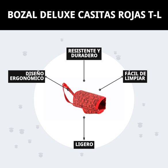 Bozal Deluxe Casitas Rojas T-L para Tu Mascota Feliz