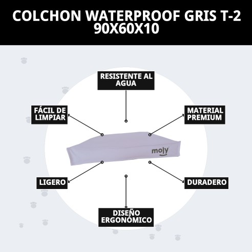 Colchón Waterproof Gris T-2 90x60x10 para Mascotas Confortable