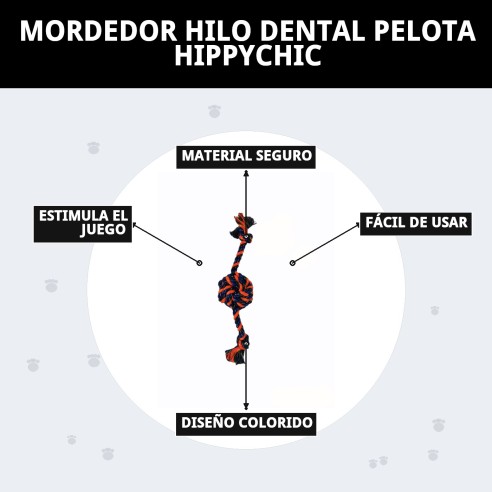Mordedor Hilo Dental Pelota HippyChic para Perros 34 cm