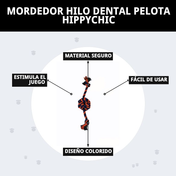 Mordedor Hilo Dental Pelota HippyChic para Perros 34 cm