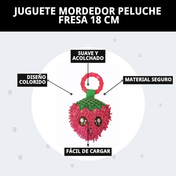 Juguete Mordedor Peluche Fresa 18 cm para Mascotas Divertido