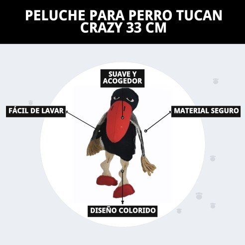 Peluche Tucán Crazy para Perros - 33 cm de Diversión