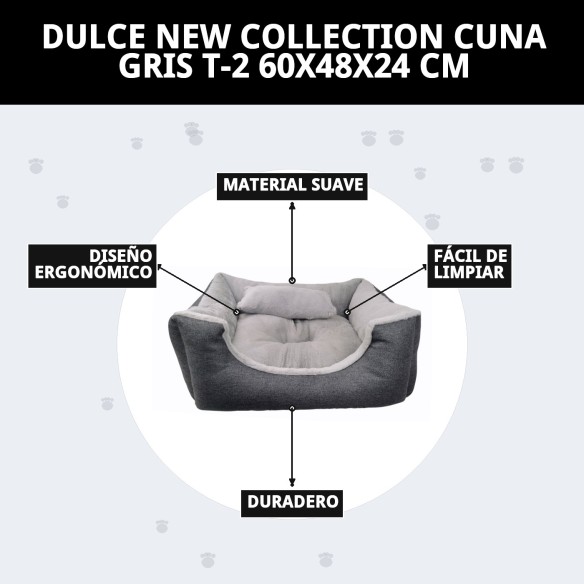 Cuna Gris T-2 Dulce New Collection para Mascotas 60x48 cm