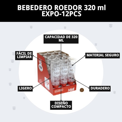 Bebedero para roedores 320 ml - Agua fresca y limpia