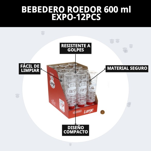 Bebedero para roedores 600 ml - Agua limpia y fresca