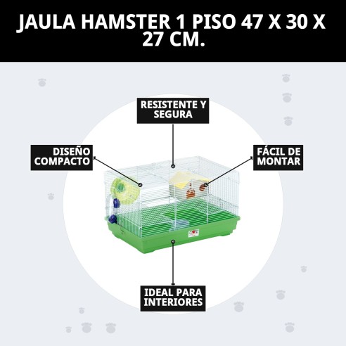 Jaula para Hámster 1 Piso - Compacta y Desmontable 47x30x27