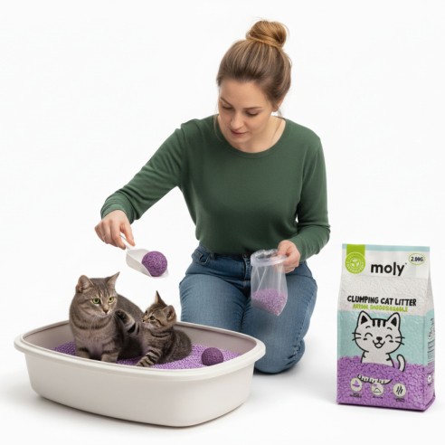 Arena para Gatos Tofu Ecológica Lavanda 2,8 kg (8,4 L) | Biodegradable, Aglomerante y Natural