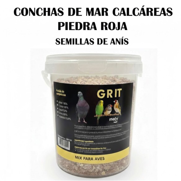 MOLY Grit para Pájaros 1400 g – Mezcla Natural de Conchas de Mar, Piedra Roja y Semillas de Anís
