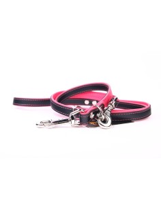 Correa de Piel Luxury 220 cm en Negro y Rosa para Mascotas 2