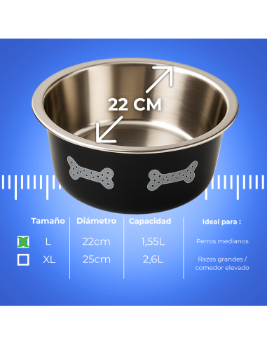 Comedero Doble Regulable en Altura para Perros – 2 Cuencos de 1.55 L (22 cm) Moly - 