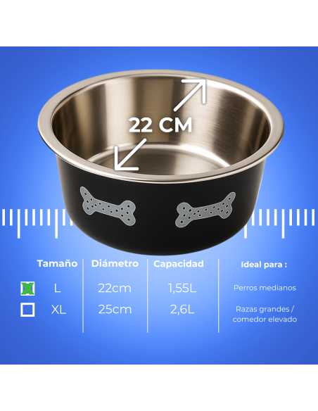 Comedero Doble Regulable en Altura para Perros – 2 Cuencos de 1.55 L (22 cm) Moly - 