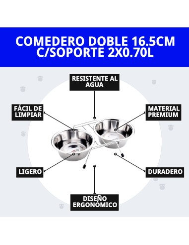 Comedero Doble 16.5 cm con Soporte para Mascotas