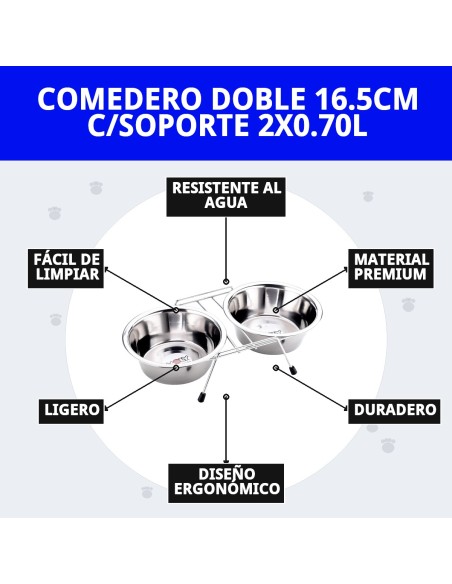 Comedero Doble 16.5 cm con Soporte para Mascotas