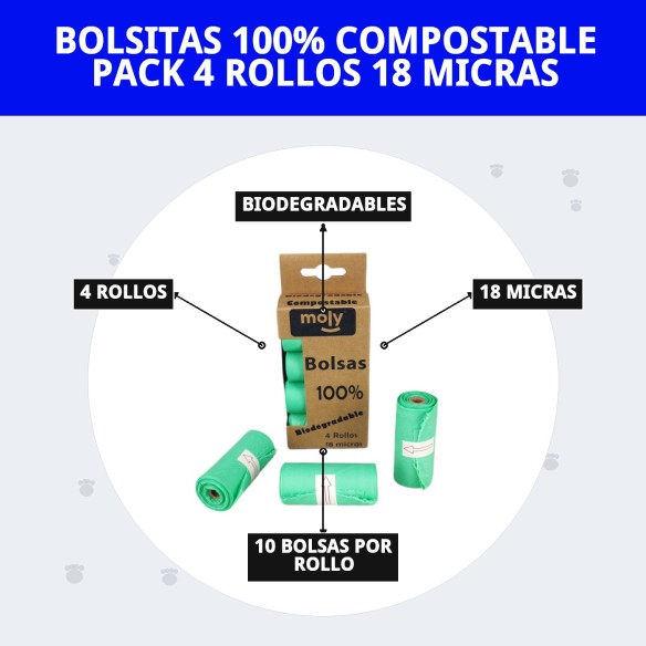 Bolsitas Compostables 100% | Pack 4 Rollos Ecológicos