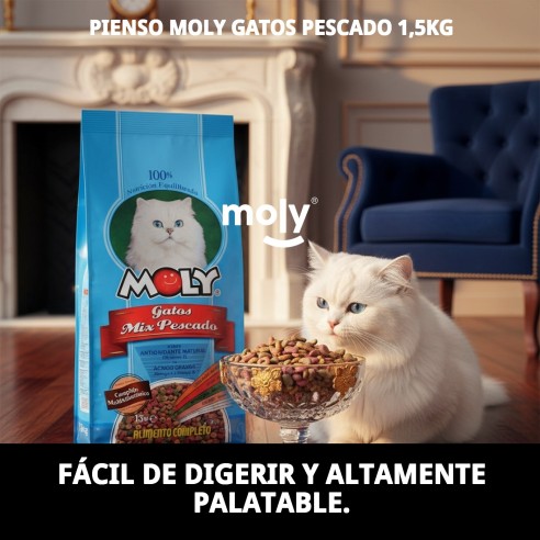 Pienso Moly Gatos Pescado 1,5kg - Omega 3 y Oligoelementos