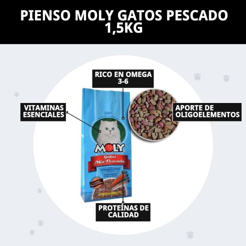 Pienso Moly Gatos Pescado 1,5kg - Omega 3 y Oligoelementos