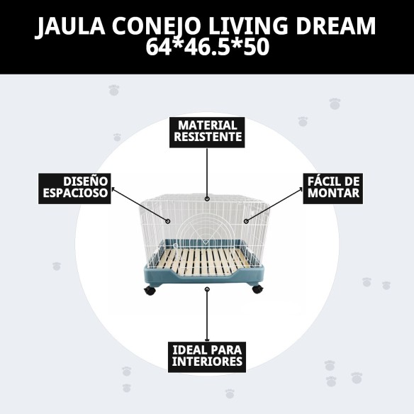 Jaula Conejo Living Dream con Tarima y Ruedas 64x46.5 cm