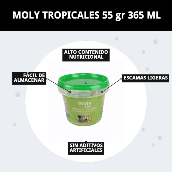 Alimento Moly Tropical para Peces Omnívoros 55 gr 365 ML