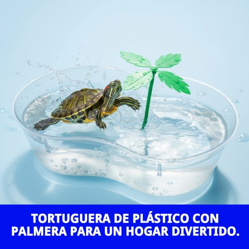Tortuguera Plástico con Palmera 31x21 cm para Tortugas