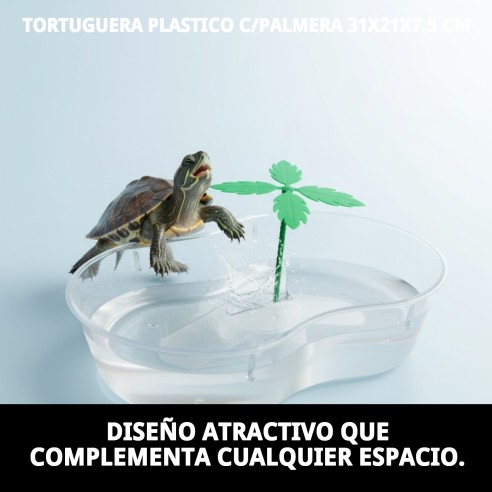 Tortuguera Plástico con Palmera 31x21 cm para Tortugas