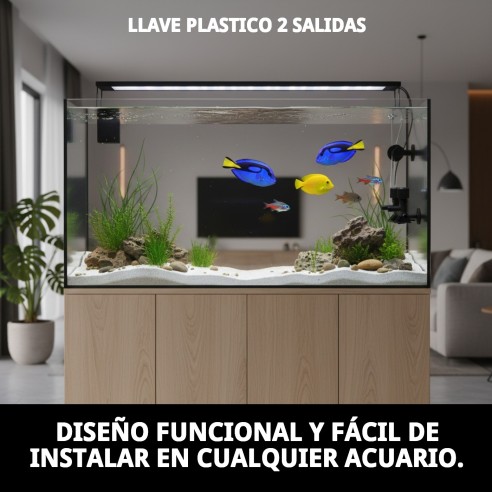 Llave Plástico 2 Salidas para Acuarios - Alta Sujeción