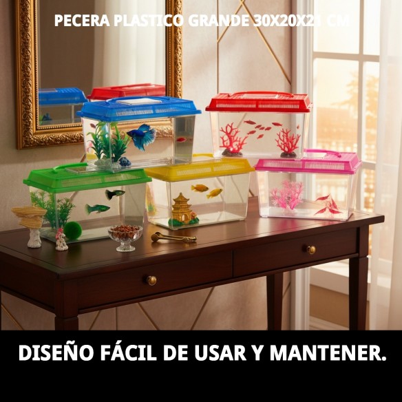 Pecera Plástico Grande 30x20x21 cm para Tu Mascota