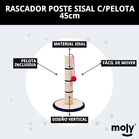 Rascador Poste Sisal con Pelota 45 cm para tu Mascota