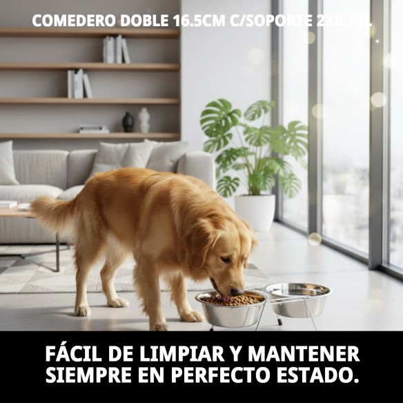 Comedero Doble 16.5 cm con Soporte para Mascotas