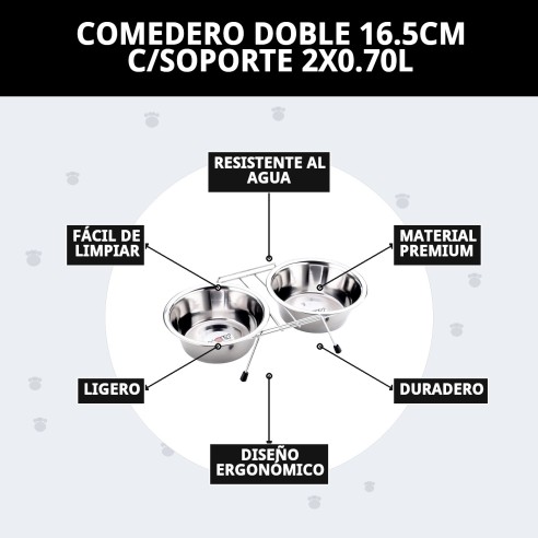 Comedero Doble 16.5 cm con Soporte para Mascotas