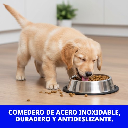 Comedero de Acero Inoxidable Antideslizante para Mascotas