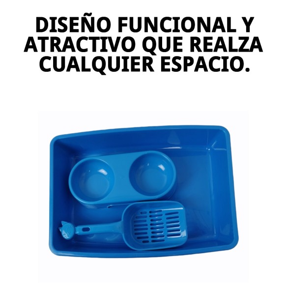 Kit Completo para Gato: Bandeja, Comedero y Pala 37x26