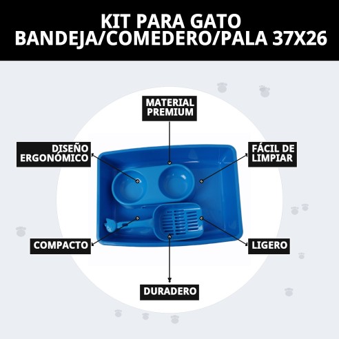 Kit Completo para Gato: Bandeja, Comedero y Pala 37x26