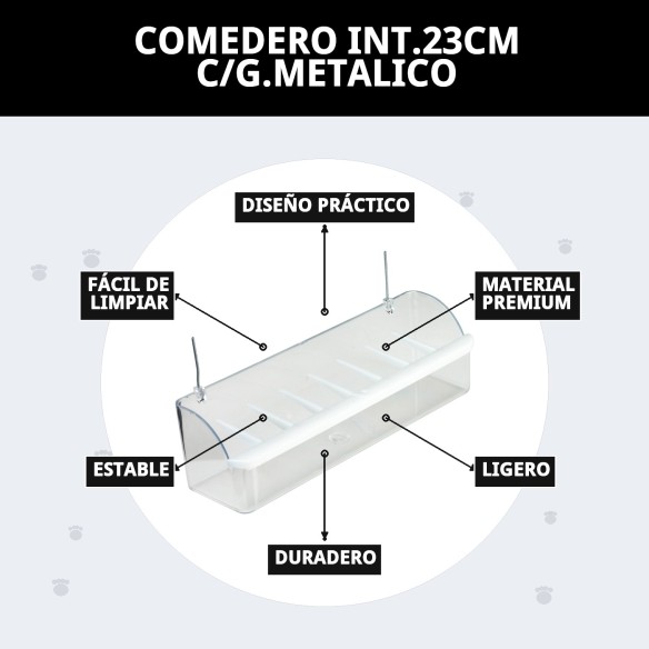 Comedero Int. 23cm con Gancho Metálico para Mascotas
